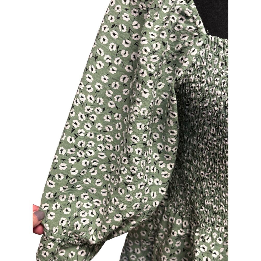 Indigo Rising NWOT Floral Peplum Top Size XL Green Smocked Cotton Blend Boho * - Picture 3 of 7